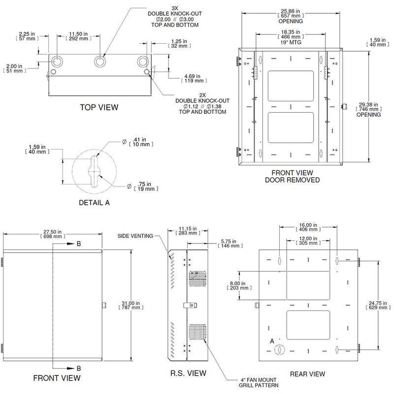 Hammond 4U Vertical Wall Mount Cabinet - Low Profile, 31 inch Height