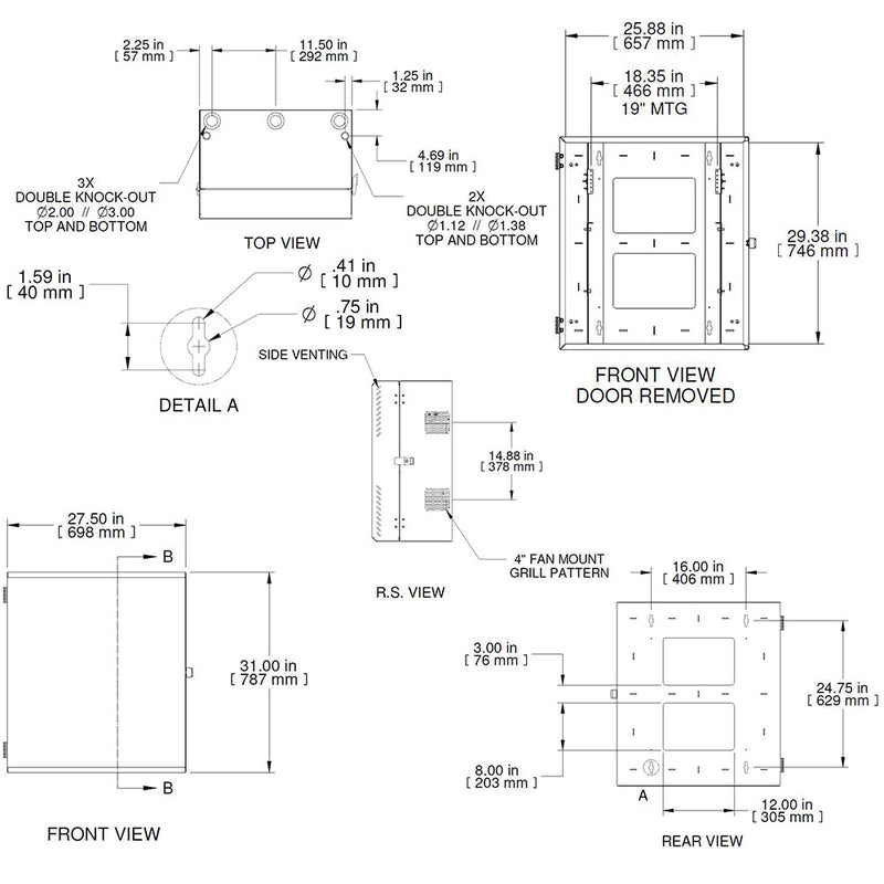 Hammond 6U Vertical Wall Mount Cabinet - Low Profile, 31 inch Height