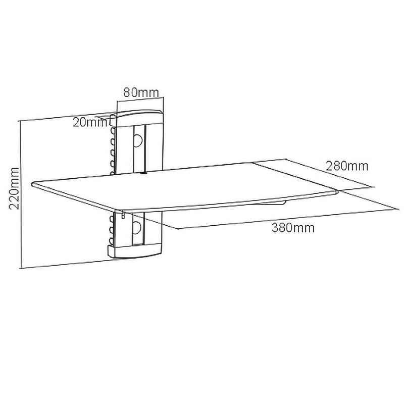 Media Player A/V Component Wall Mount Single Shelf, Glass - Black