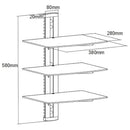 Media Player - A/V Component Wall Mount Triple Shelf, Glass - Black