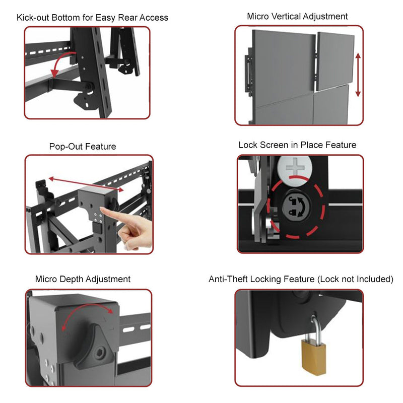 Video Wall TV Mount Bracket, Fully Adjustable - Fits Sizes 45-70 inches - Maximum VESA 600x400