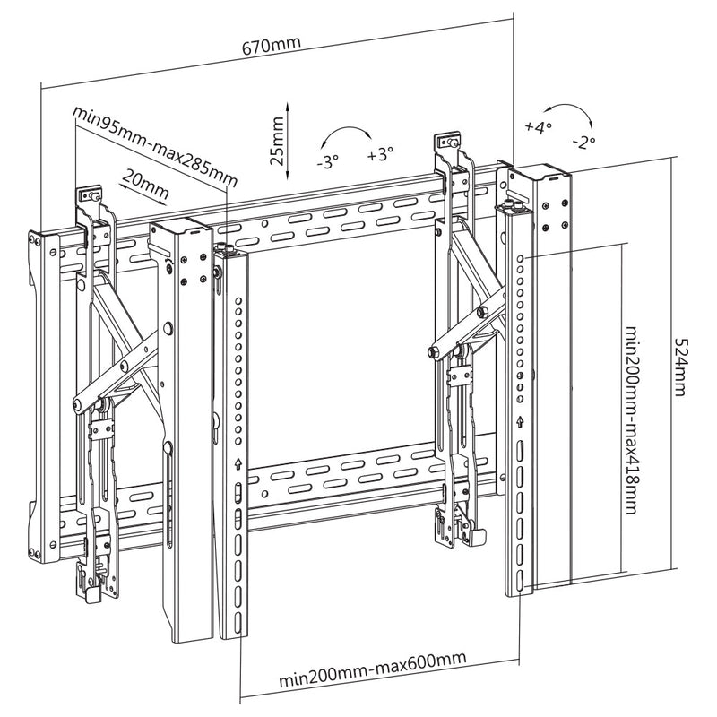 Video Wall TV Mount Bracket, Fully Adjustable - Fits Sizes 45-70 inches - Maximum VESA 600x400