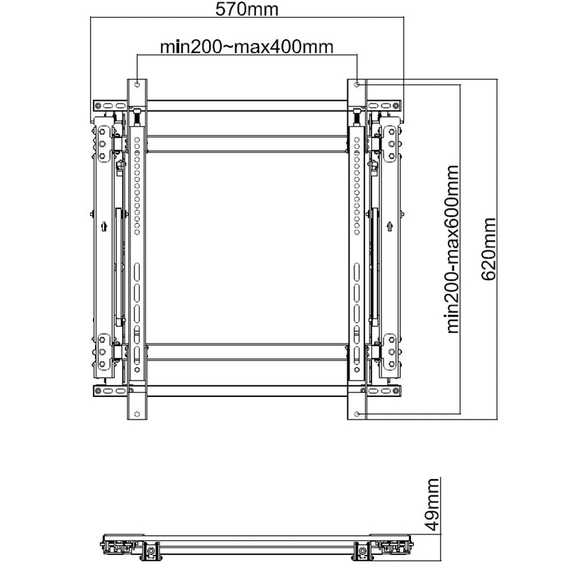 Super Slim Video Wall TV Mount Bracket, Portrait or Landscape - Fits Sizes 46-52 inches - Maximum VESA 600x400