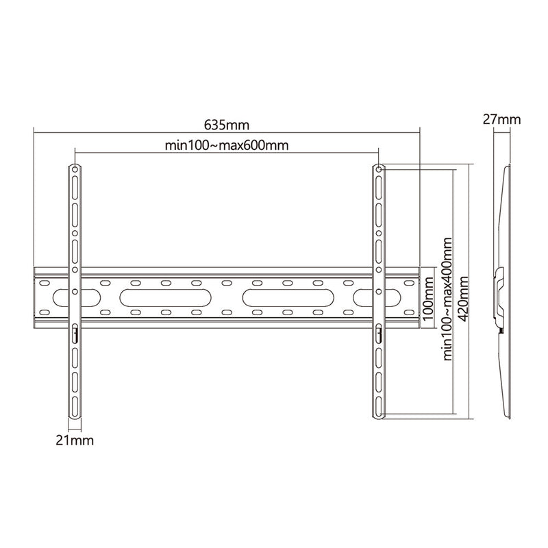 Fixed TV Wall Mount Bracket for Flat and Curved LCD/LEDs - Fits Sizes 37-70 inches - Maximum VESA 600x400