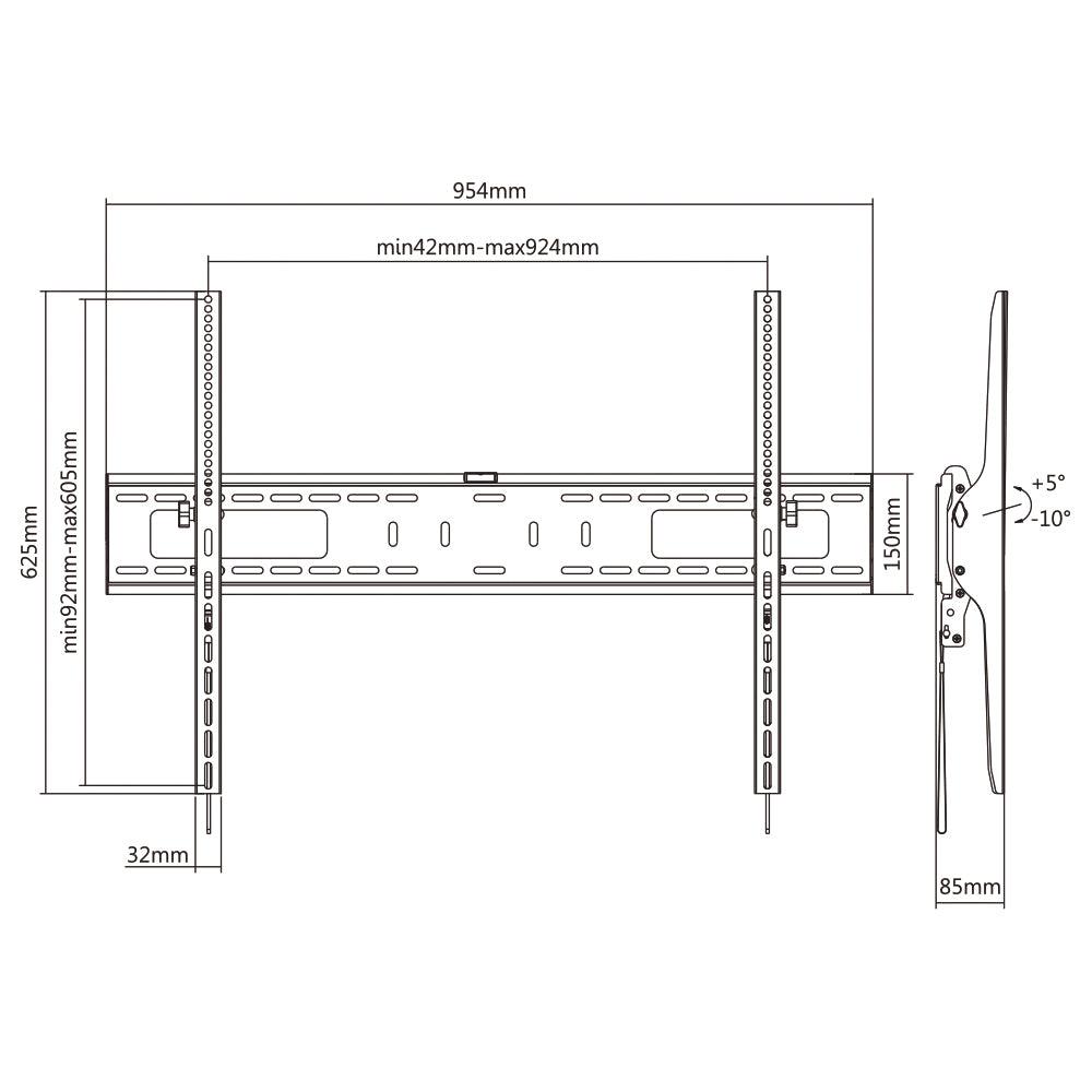 Tilting Mount TV Wall Mount Bracket for Flat and Curved LCD/LEDs - Fits Sizes 60-100 inches - Maximum VESA 900x600