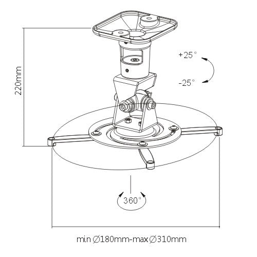 Projector Wall/Ceiling Mount, 4 Arm Tilt & Rotate Adjustable  Length 220mm Black