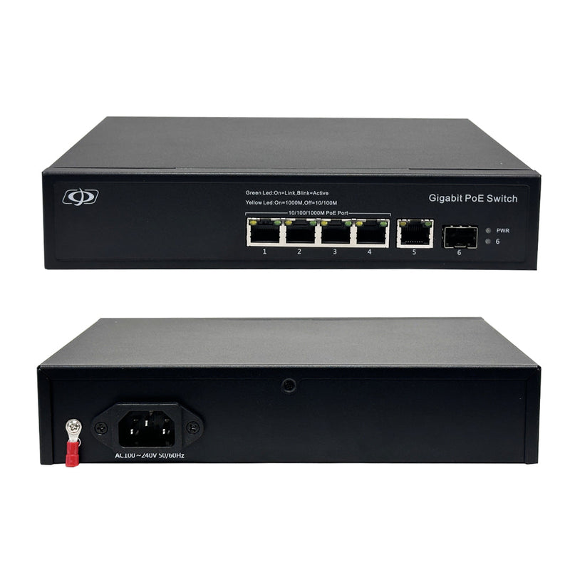 4-Port Gigabit 120W PoE+ Switch + 1-Port RJ45 Uplink + 1-Port SFP - Desktop - Unmanaged - IEEE 802.3at/af