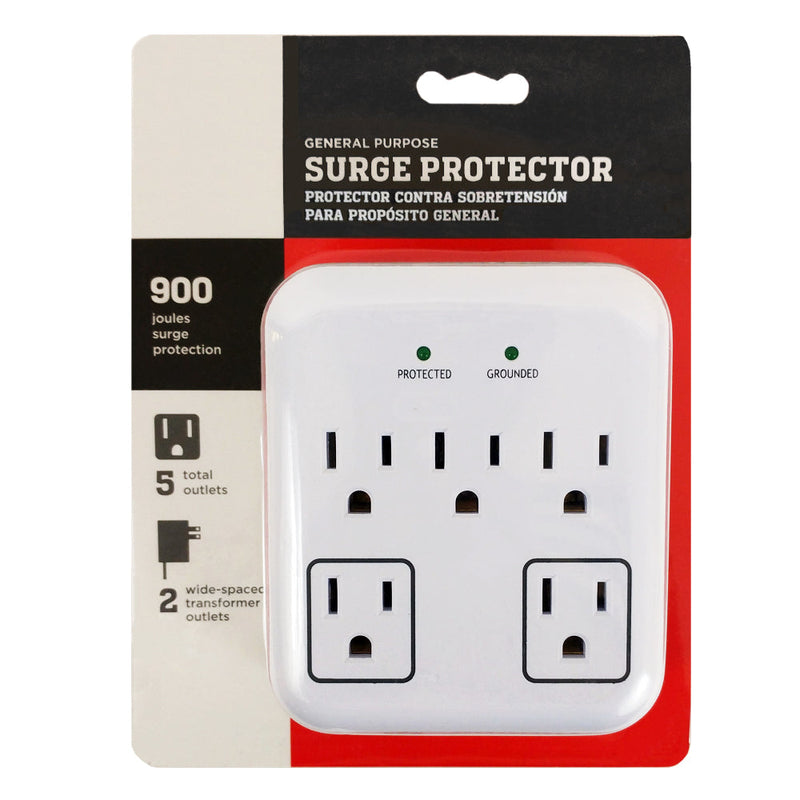 5 Outlet Power Tap 900J Surge Protection - White