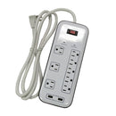 8 Outlet Surge Protector - 2400J, 6ft Cord, Down Angle Plug, 2 USB Charging Ports - White
