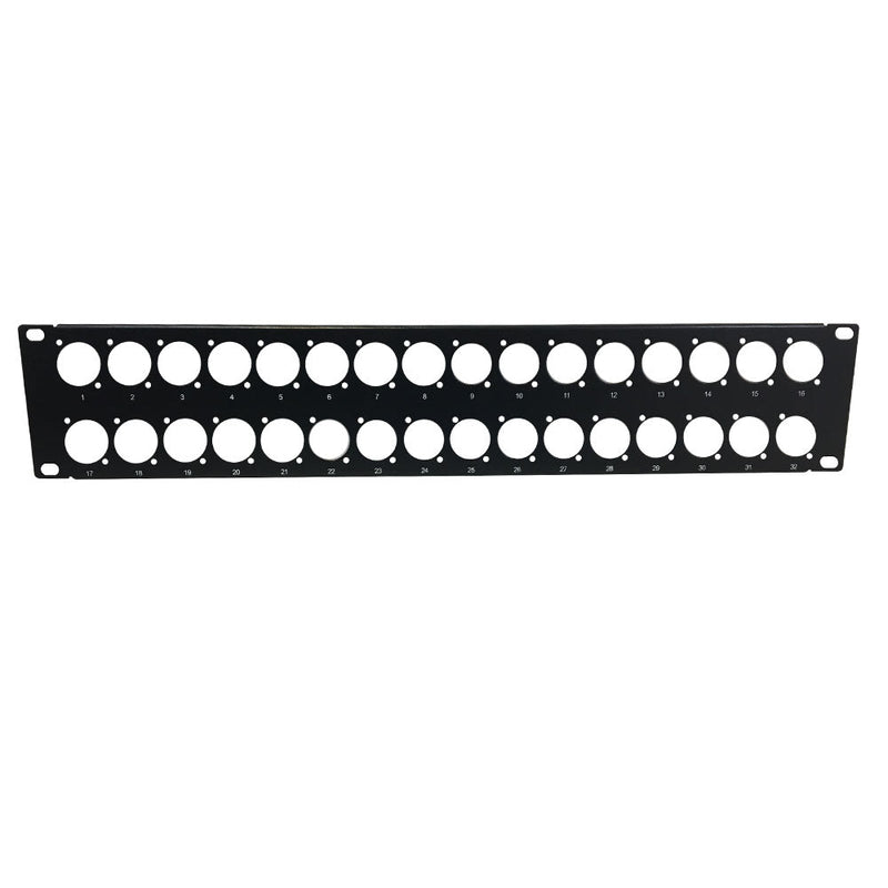 32-port D-cut patch panel, 19 inch rackmount 2U - unloaded