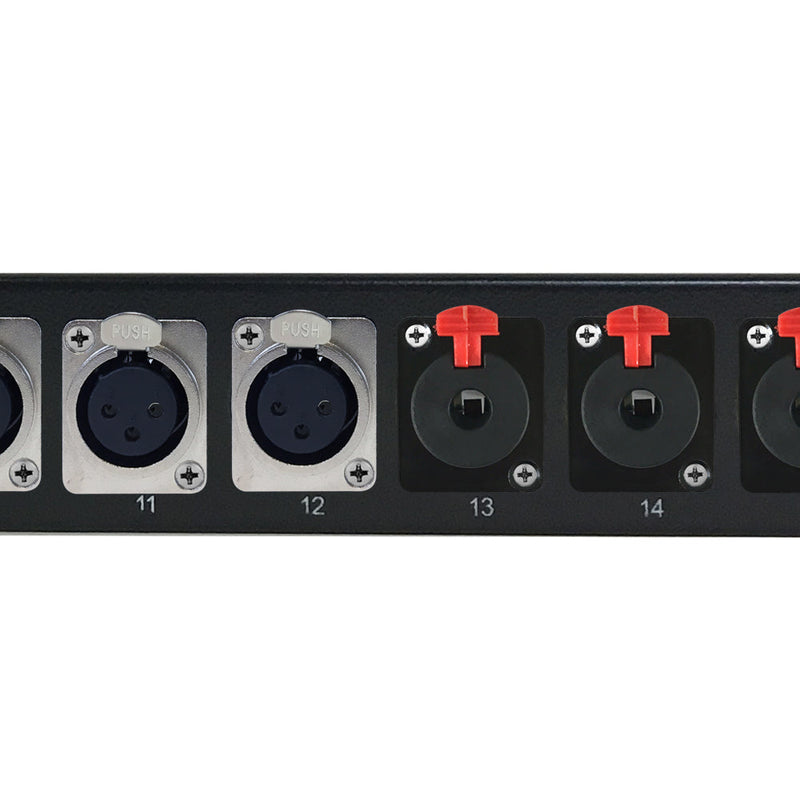 12-Port XLR Female + 4-port TRS Female patch panel, 19 inch rackmount