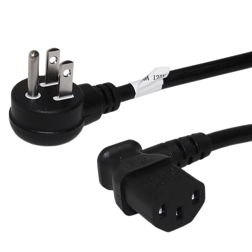 NEMA 5-15P Up Angle to IEC C13 Right Angle Power Cable - SJT Jacket