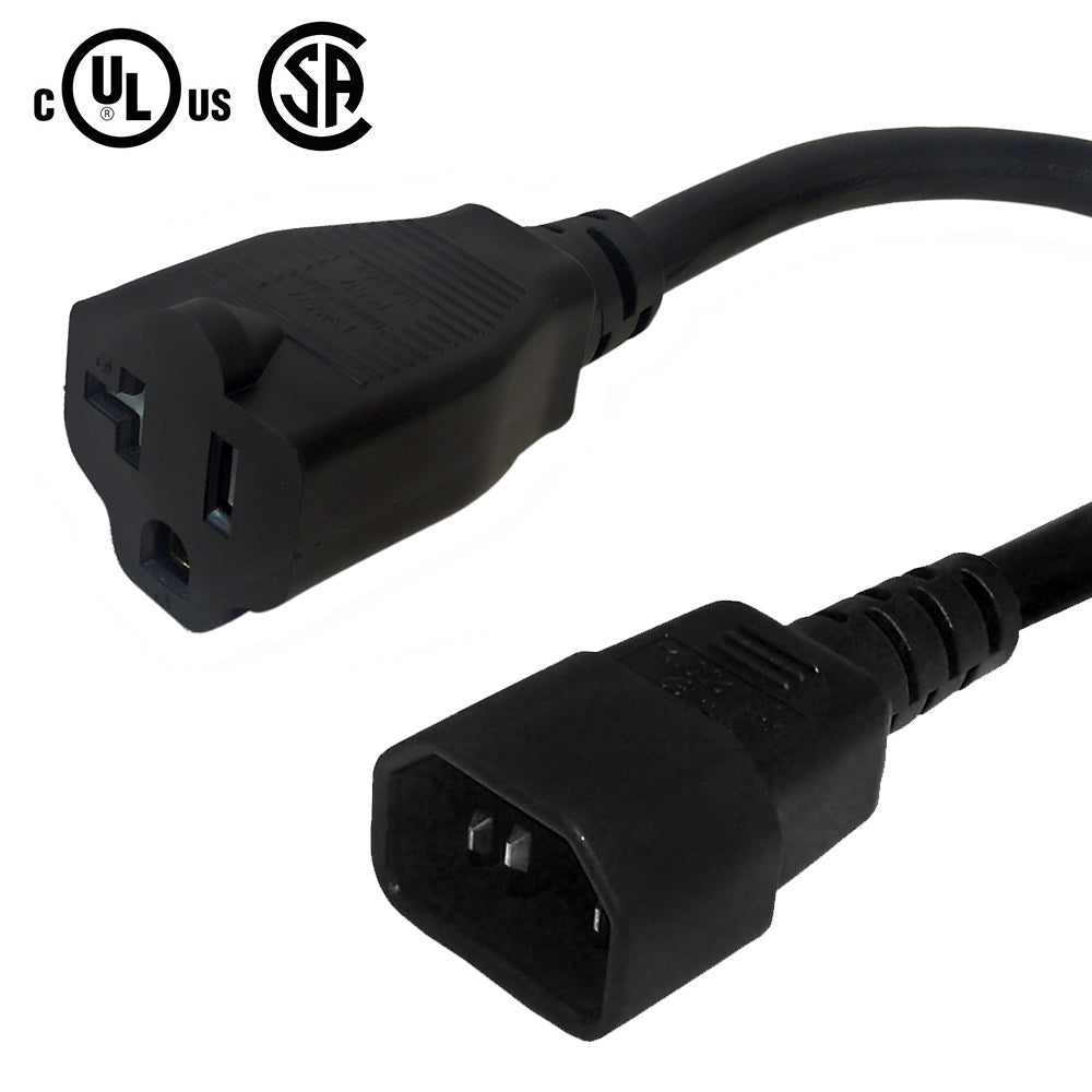 NEMA 5-15/20R to IEC C14 Power Cable - SJT Jacket