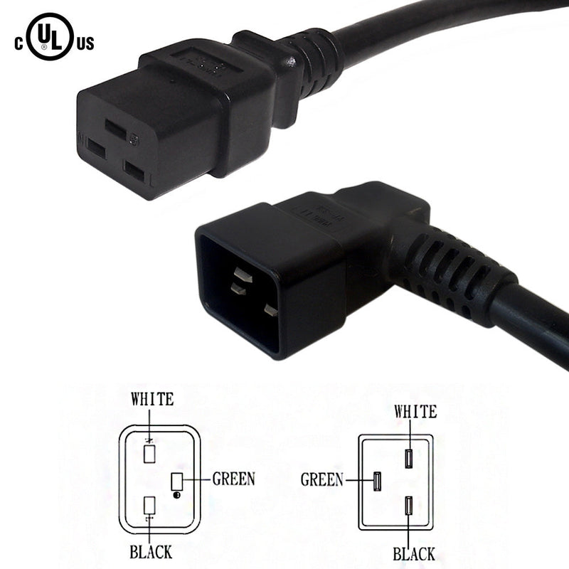 C19 to IEC C20 Left Angle Power Cable - SJT