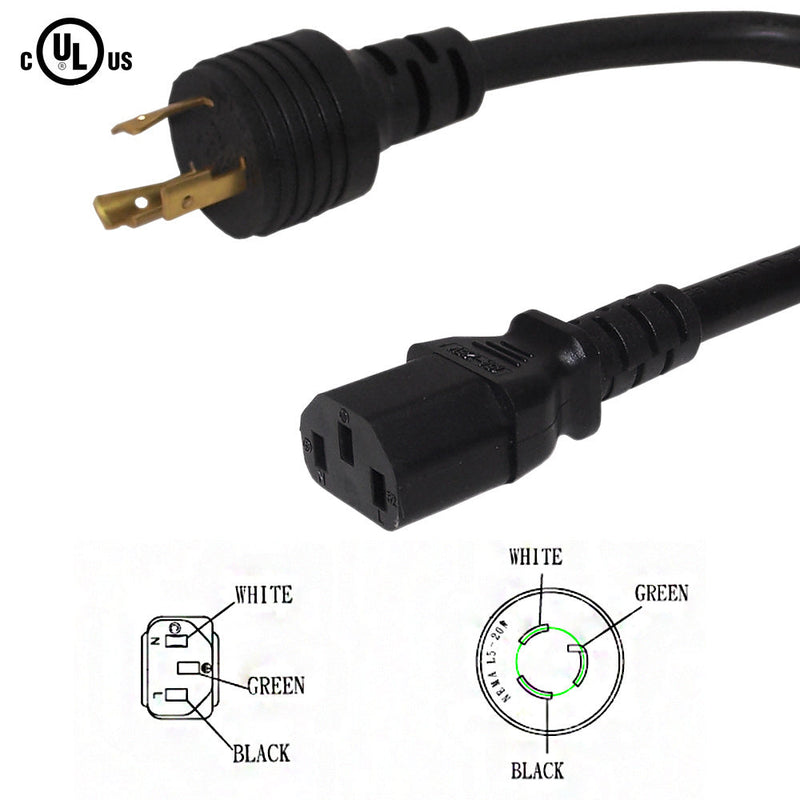 NEMA L5-20P to IEC C13 Power Cable - SJT