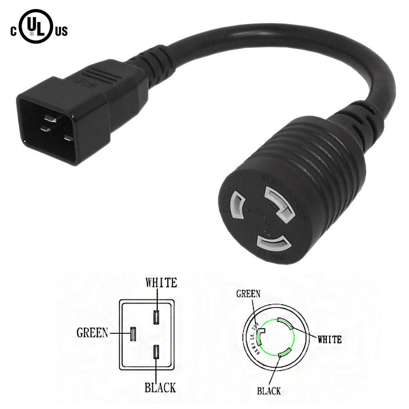 IEC C20 to NEMA L6-20R Power Cable - SJT