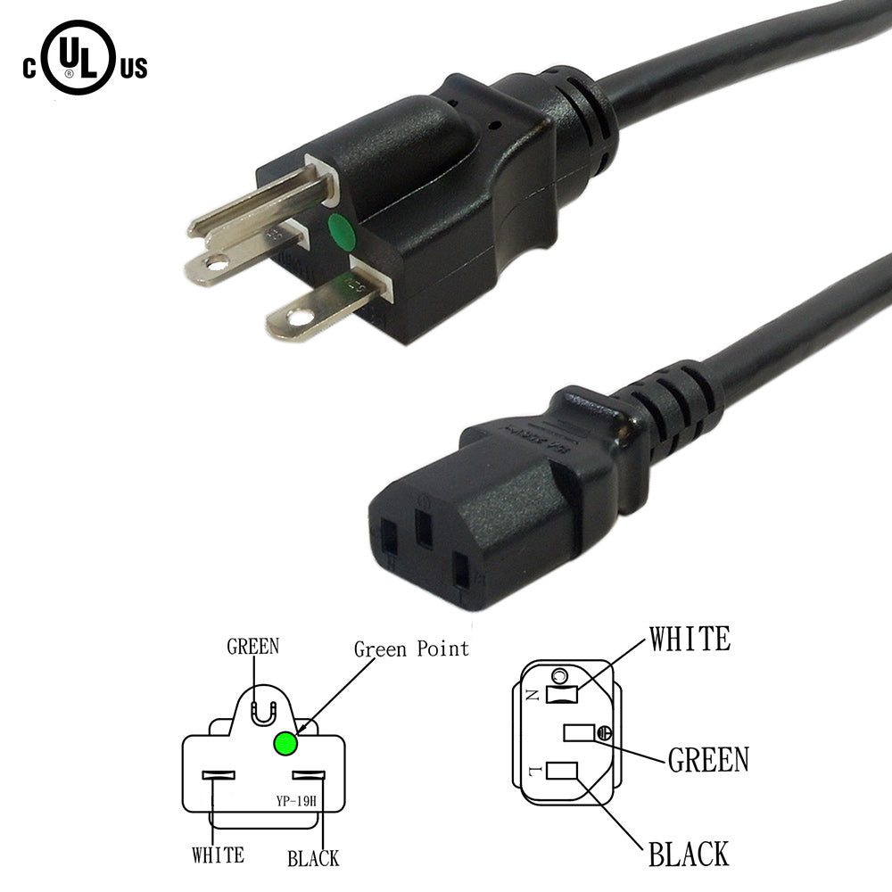 Hospital Grade 6-15P to C13 Power Cable - 14AWG - SJT (15A/250V)