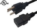 NEMA 5-15P to IEC C19 Power Cable - SJT Jacket