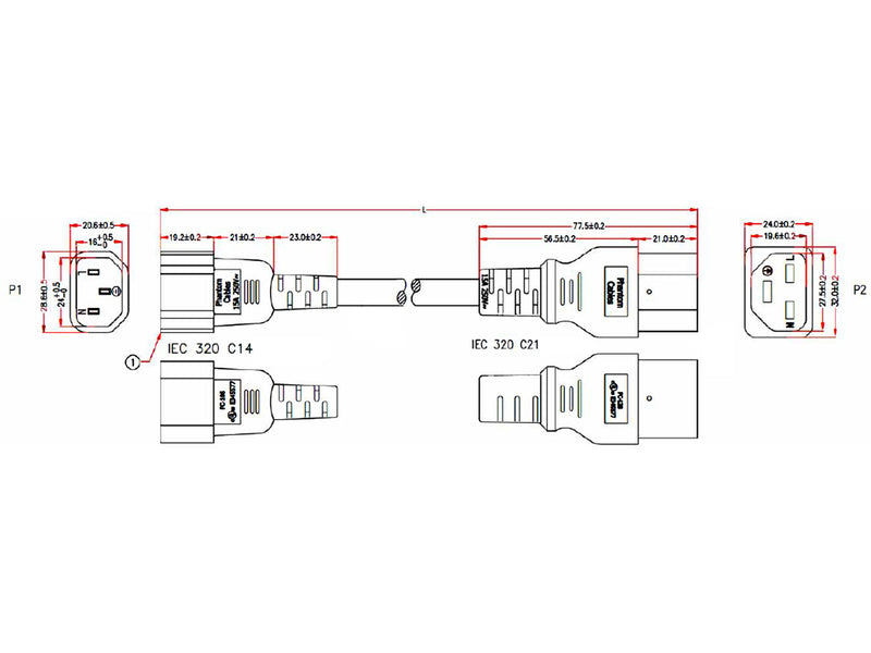 C14 to IEC C21 Power Cable - SJT