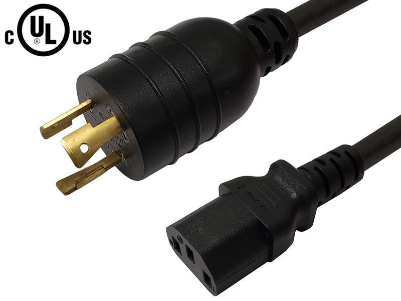 NEMA L6-20P to IEC C13 Power Cable - 14AWG (15A 250V) - SJT Jacket