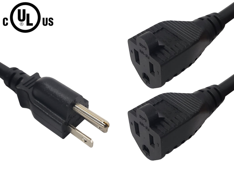 5-15P to 2x NEMA 5-15R Power Splitter Cable - SJT