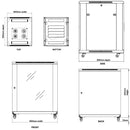 18U A/V and Networking Cabinet - Pre-Loaded with Fan Top, 3 Shelves & Blank Panels - Tapped Rails - Black