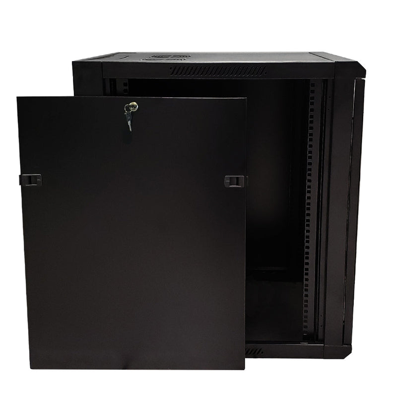 Wall Mount Cabinet 15U x 19.5 inch Usable Depth, Glass Door - Black