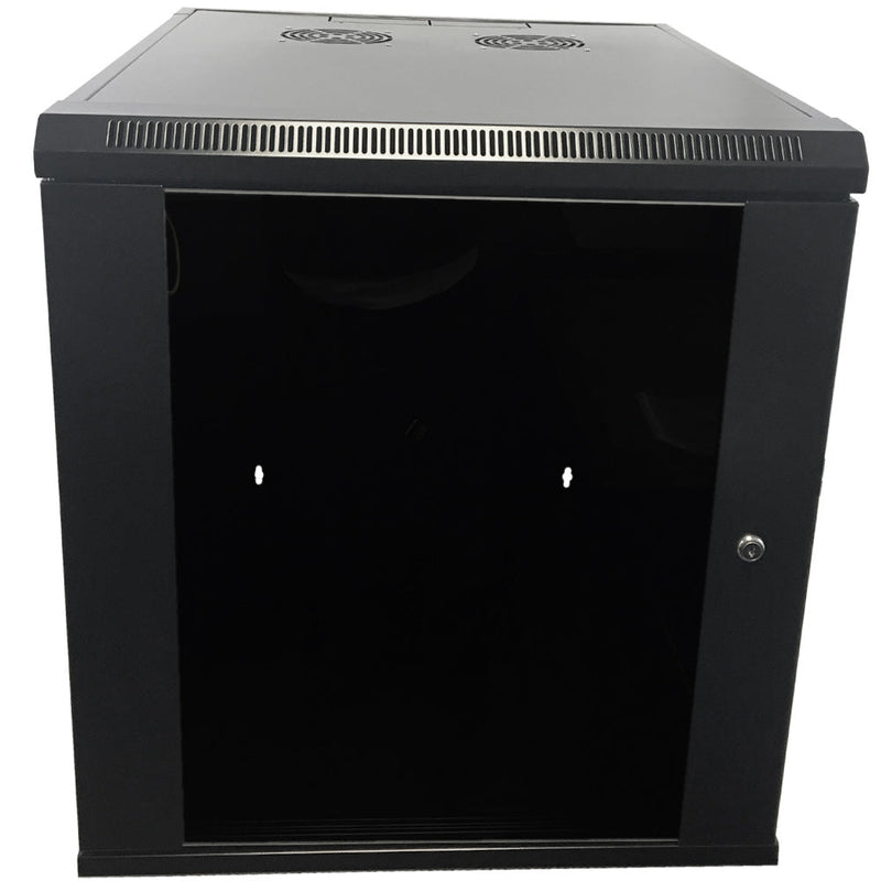 Wall Mount Cabinet 12U x 23 inch Usable Depth, Glass Door - Black