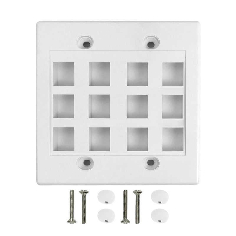 Wall Plate, 12-Port Keystone Double Gang - White