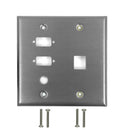 Double Gang - 2x ICDB Cutout  - 1x 3/8 inch Hole - 1x Keystone - Stainless Steel Wall Plate