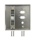 Double Gang - 2x ICDB Cutout  - 1x 3/8 inch Hole - 1x Keystone - Stainless Steel Wall Plate