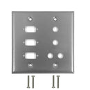 Double Gang - 3x ICDB Cutout  - 4x 3/8 inch Hole - Stainless Steel Wall Plate