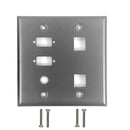 Double Gang - 2x ICDB Cutout  - 1x 3/8 inch Hole - 2x Keystone - Stainless Steel Wall Plate