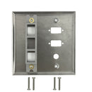Double Gang - 2x ICDB Cutout  - 1x 3/8 inch Hole - 2x Keystone - Stainless Steel Wall Plate