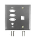 Double Gang - 3x ICDB Cutout  - 1x 3/8 inch Hole - 1x Keystone - Stainless Steel Wall Plate