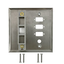 Double Gang - 3x ICDB Cutout  - 1x 3/8 inch Hole - 1x Keystone - Stainless Steel Wall Plate