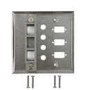 Double Gang - 3x ICDB Cutout  - 4x 3/8 inch Hole - 2x Keystone - Stainless Steel Wall Plate