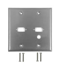 Double Gang - 2x ICDB Cutout  - 1x 3/8 inch Hole - Stainless Steel Wall Plate