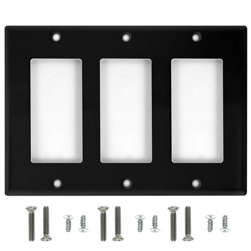 Decora Triple Gang Wall Plate - Black