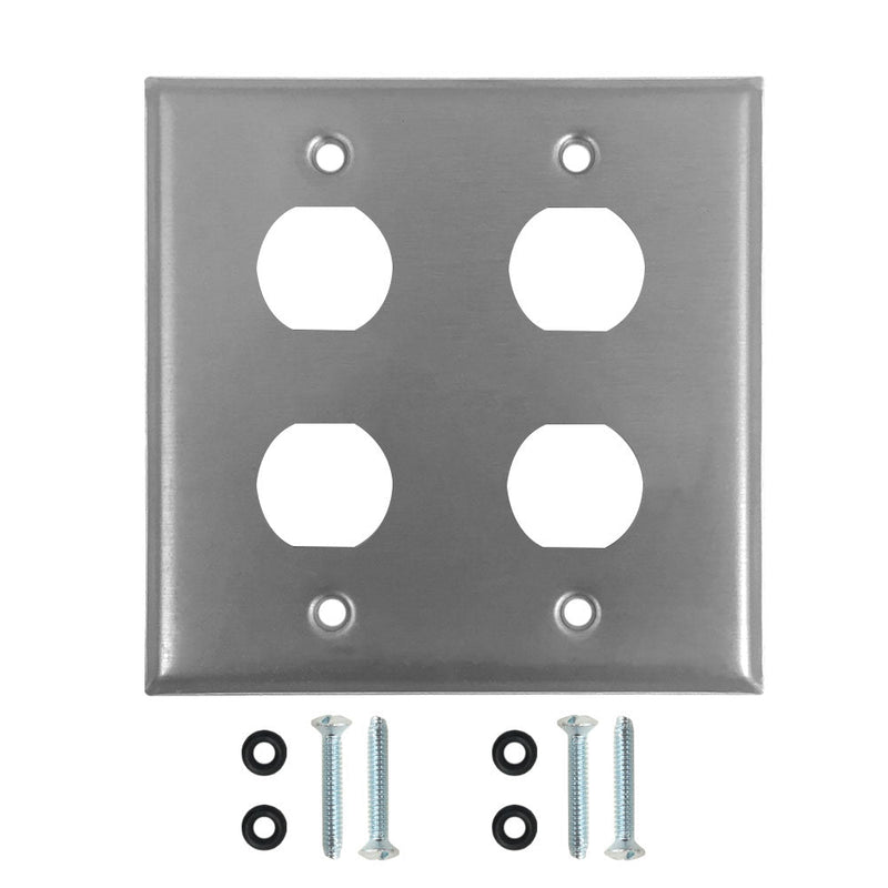 Double Gang Wall Plate 4x Ethernet Bulkhead Hole IP44 Rated - Stainless Steel