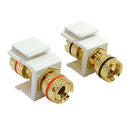 Banana Clip Female/Female Keystone wall plate Insert (Pair, Black/Red), Gold Plated - White