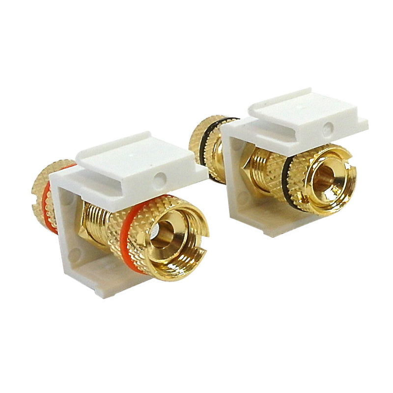 Banana Clip Female/Female Keystone wall plate Insert Pair, Black/Red , Gold Plated - White