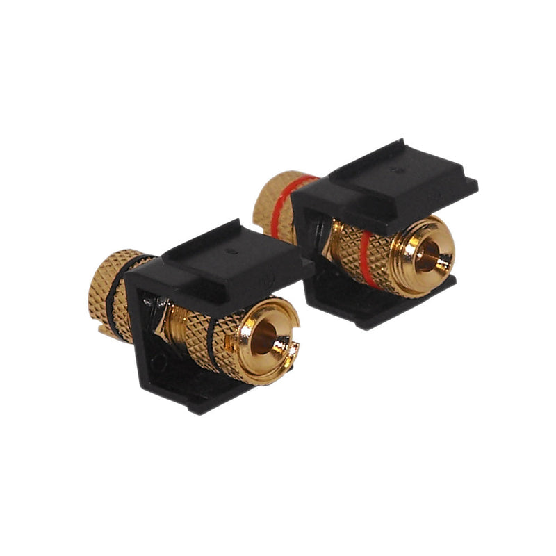 Banana Clip Female/Female Keystone wall plate Insert Pair, Black/Red , Gold Plated - Black