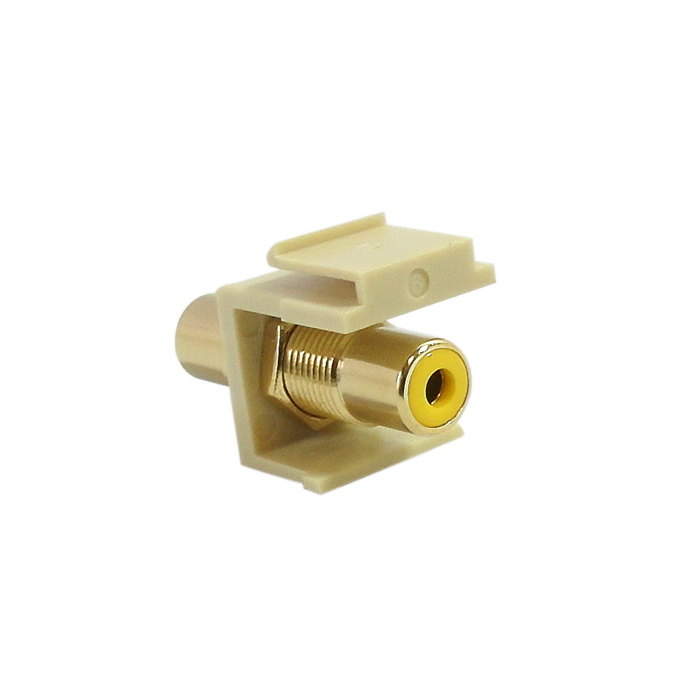 RCA Female/Female Keystone Wall Plate Insert Ivory, Gold Plated - Yellow