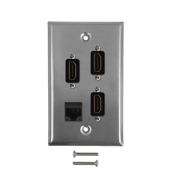 Single Gang SS Wall Plate Kit 3x HDMI, 1x CAT6