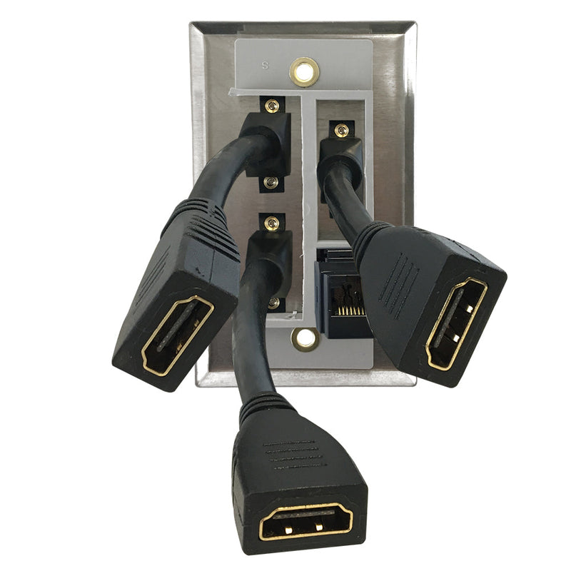 Single Gang SS Wall Plate Kit 3x HDMI, 1x CAT6