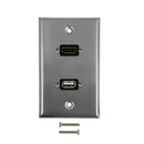 HDMI, USB Single Gang Wall Plate Kit - Stainless Steel