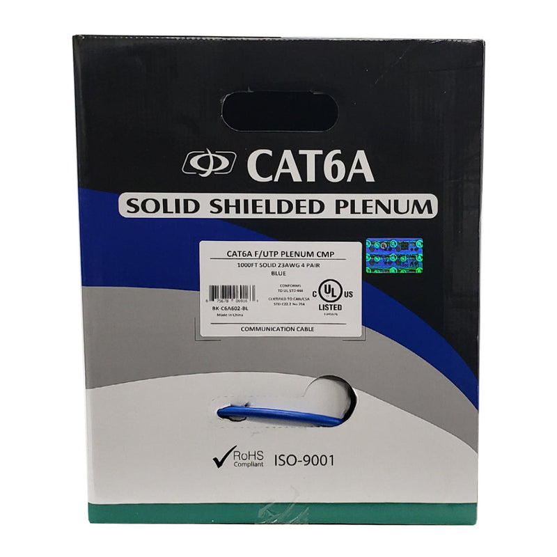 1000ft CAT6A Solid Shielded F/UTP 650MHz 23AWG CMP Plenum Bulk Cable