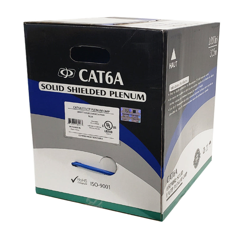 1000ft CAT6A Solid F/UTP 650MHz 23AWG CMP Plenum Bulk Cable